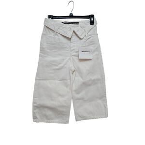 Alexander Wang Womens White Denim Foldover Waist Cropped Wide Leg Jorts Sz 25/26